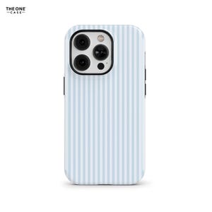 Personalized Baby Blue Striped Preppy Phone Case, Custom Monogram for iPhone 17 16 15 14 Pro Max, Galaxy S25 S24, Pixel 10 9 8 7 | PCM-ST24