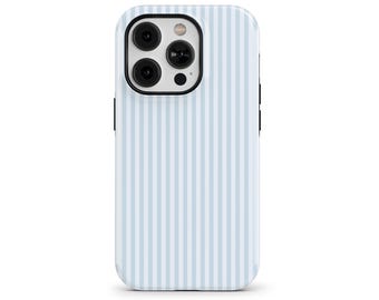 Personalized Baby Blue Striped Preppy Phone Case, Custom Monogram for iPhone 17 16 15 14 Pro Max, Galaxy S25 S24, Pixel 10 9 8 7 | PCM-ST24