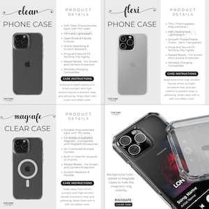 May include: Three clear phone cases with different designs. The first case is a clear case with a black phone inside. The second case is a clear case with a white phone inside. The third case is a clear case with a red phone inside. The cases are all designed to protect the phone from scratches and drops. The cases are all compatible with wireless charging.