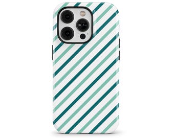 Mint & Teal Diagonal Stripes Phone Case for iPhone 16 15 14 13 12 Pro Max, Samsung Galaxy S24, Google Pixel – Solid Colorant Case | PCM-ST06