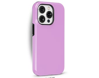 May include: A light purple phone case with a black border and a camera cutout. The case is labeled "Petal Purple".