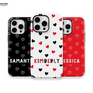 Doodle Hearts Phone Case for iPhone 16 15 14 13 Pro Max, Samsung Galaxy S24 S23, Google Pixel – Custom Name | Personalized Gift | PCM-LH05 imagen 1