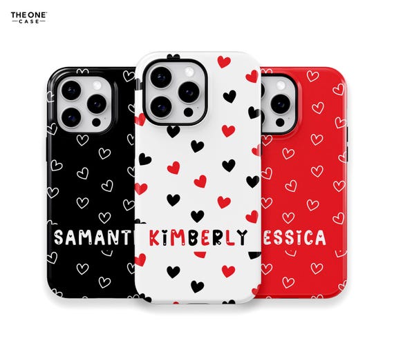 Doodle Hearts Phone Case for iPhone 16 15 14 13 Pro Max, Samsung Galaxy S24 S23, Google Pixel – Custom Name | Personalized Gift | PCM-LH05