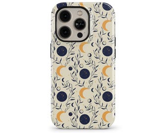 Moon Floral Phone Case for iPhone 16e 15 14 13 12 11 Pro Max, Samsung Galaxy S25 S23, Google Pixel – Cosmic Stars Botanical Case | TMC-CEL02