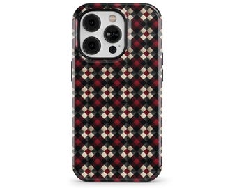Red Black Plaid Tartan Checkered Winter Phone Case for iPhone 17 16 15 14 12 Pro Max, Samsung Galaxy S25 S24, Google Pixel 10 9 8 | SOC-XM28