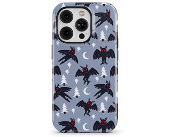 Dusty Blue Mothman Pattern Cryptid Phone Case for iPhone 17 16e 15 14 13 Pro Max, Samsung Galaxy S25 S23, Google Pixel 10 9 8 | SOC-HW64