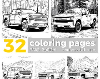 Chevrolet Silverado Coloring Pages: 32 PNG Truck Car Clipart (Digital Download
