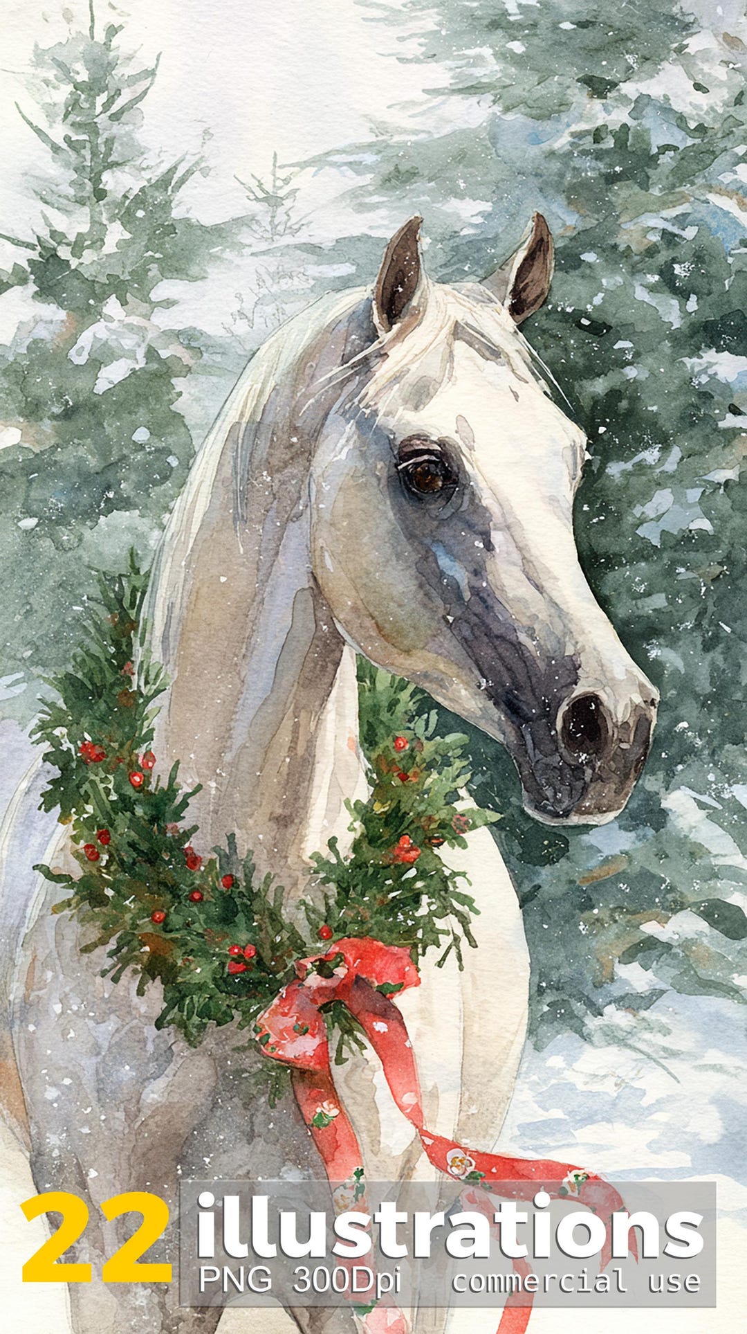 22 X Horse Christmas Illustrations: PNG Clipart (digital Download) - Etsy