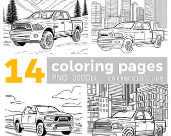 RAM Truck Coloring Pages: 14 PNG Clipart Designs (Digital Download