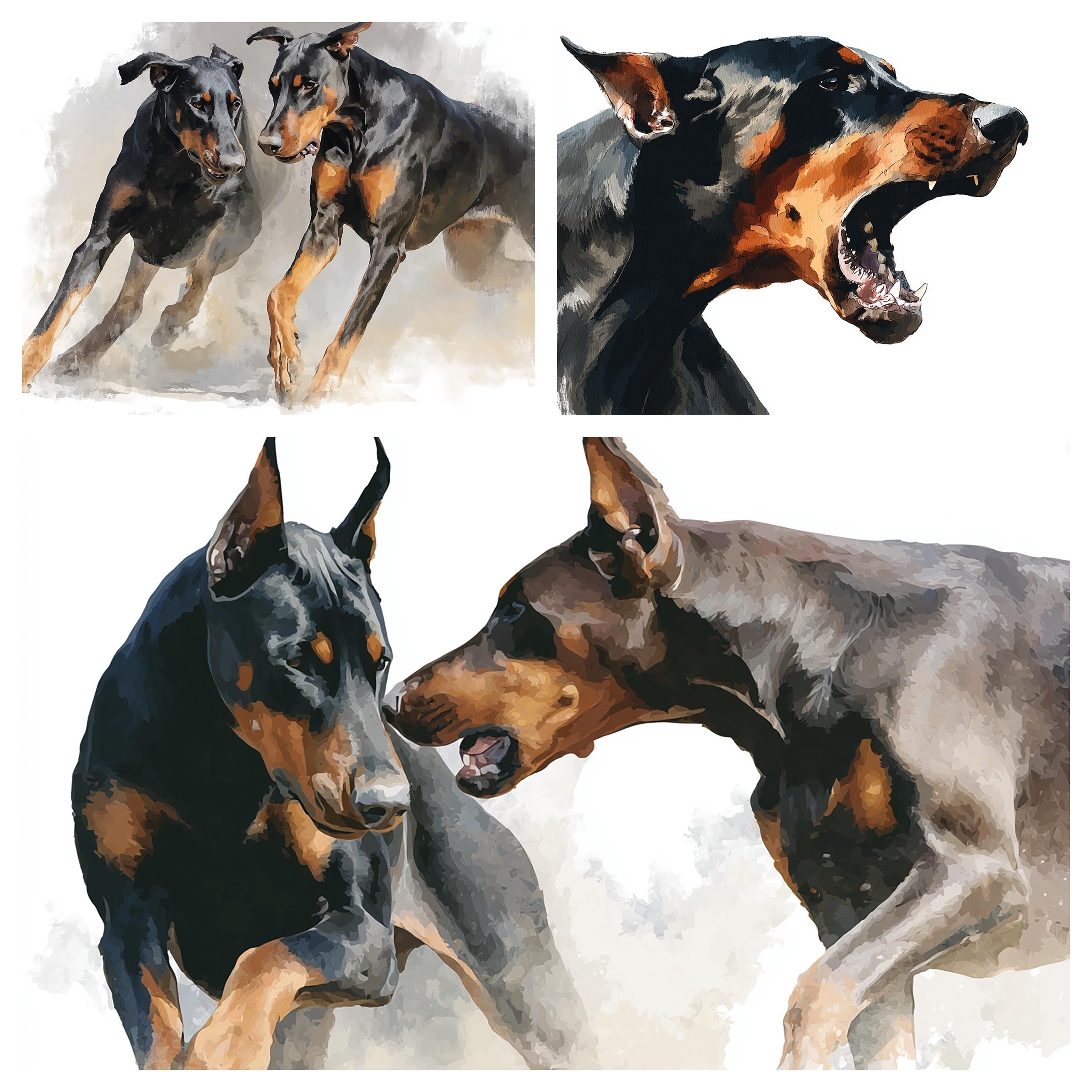 ドーベルマン犬のPNG水彩イラスト62点、ペットの犬をテーマにした