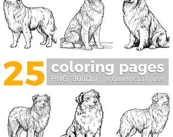 Australian Shepherd Coloring Pages: 25 PNG Pet Clipart (Digital Download)