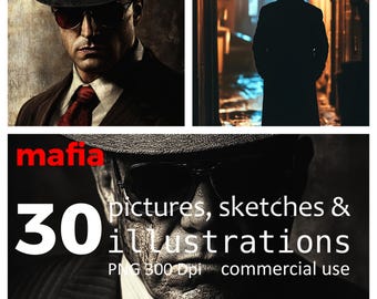 Mafia Al Capone Illustrations: Gangster PNG Clipart (Digital Download)
