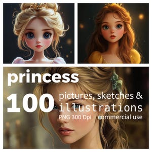 Princess Fairy Tale Illustrations: 100 PNG Clipart Graphics (Commercial Use) (Digital Download)
