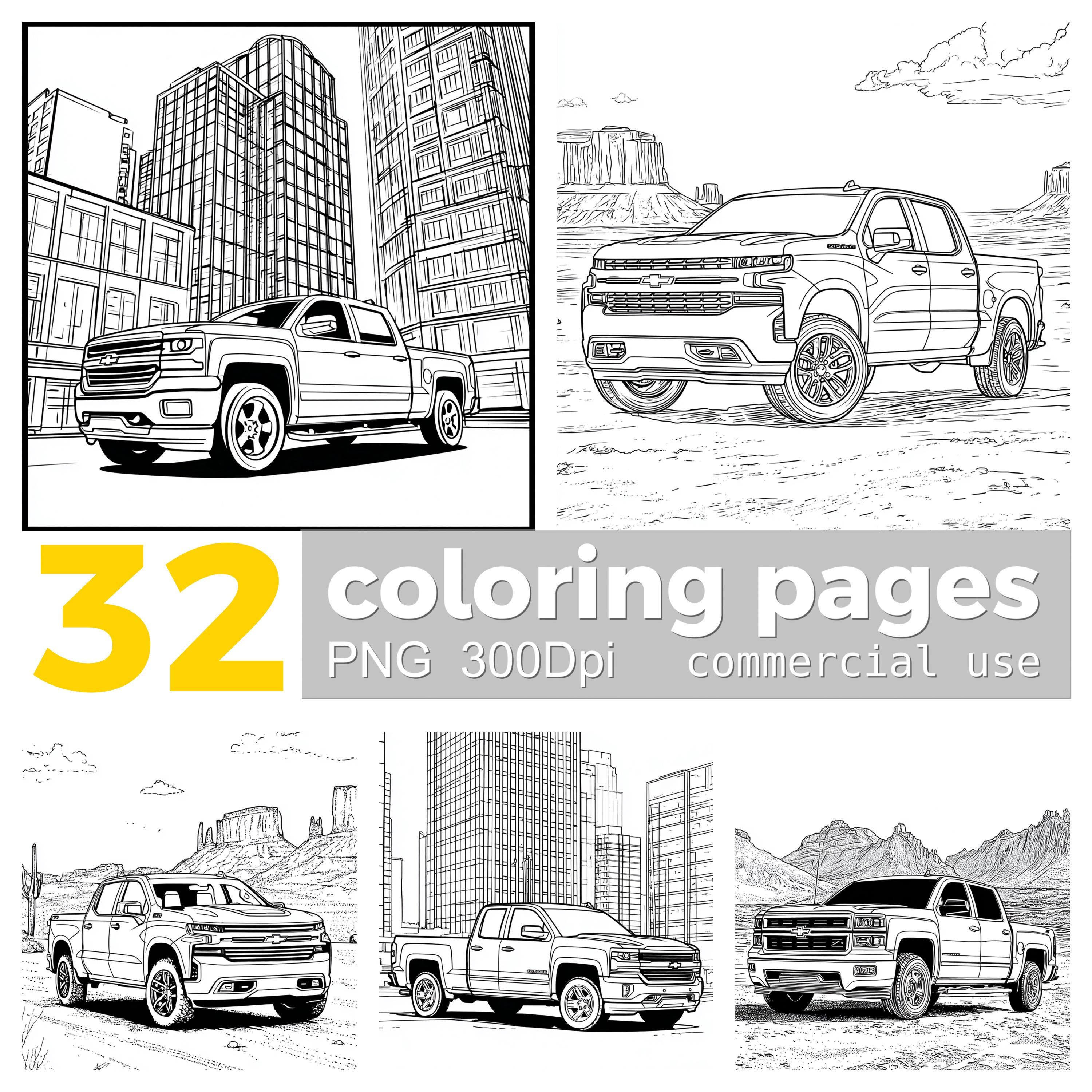 Chevrolet Silverado Coloring Pages: 32 PNG Truck Car Clipart (digital  Download - Etsy, image size:3000x3000