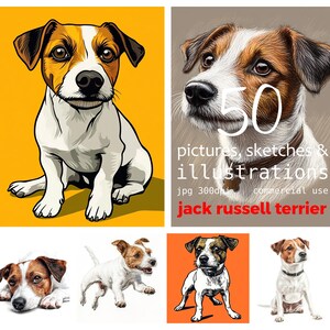 Può includere: Una collezione di 50 illustrazioni digitali di Jack Russell Terrier. Le illustrazioni sono in varie pose e stili, tra cui immagini, schizzi e illustrazioni. Le immagini sono a 300 dpi e sono per uso commerciale.