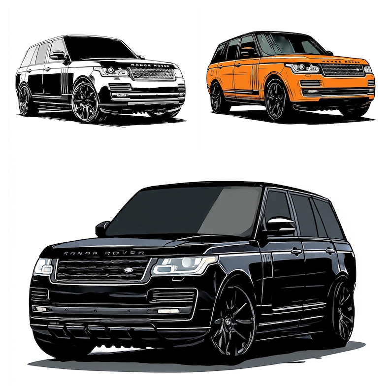 Range Rover Outuline Vector Range Rover Clipart: Car Truck Vector Illustrations (PNG Digital ...