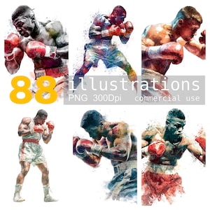 Watercolor Boxer Illustrations: Boxing Sport PNG Clipart (Commercial Use, Digital Download)