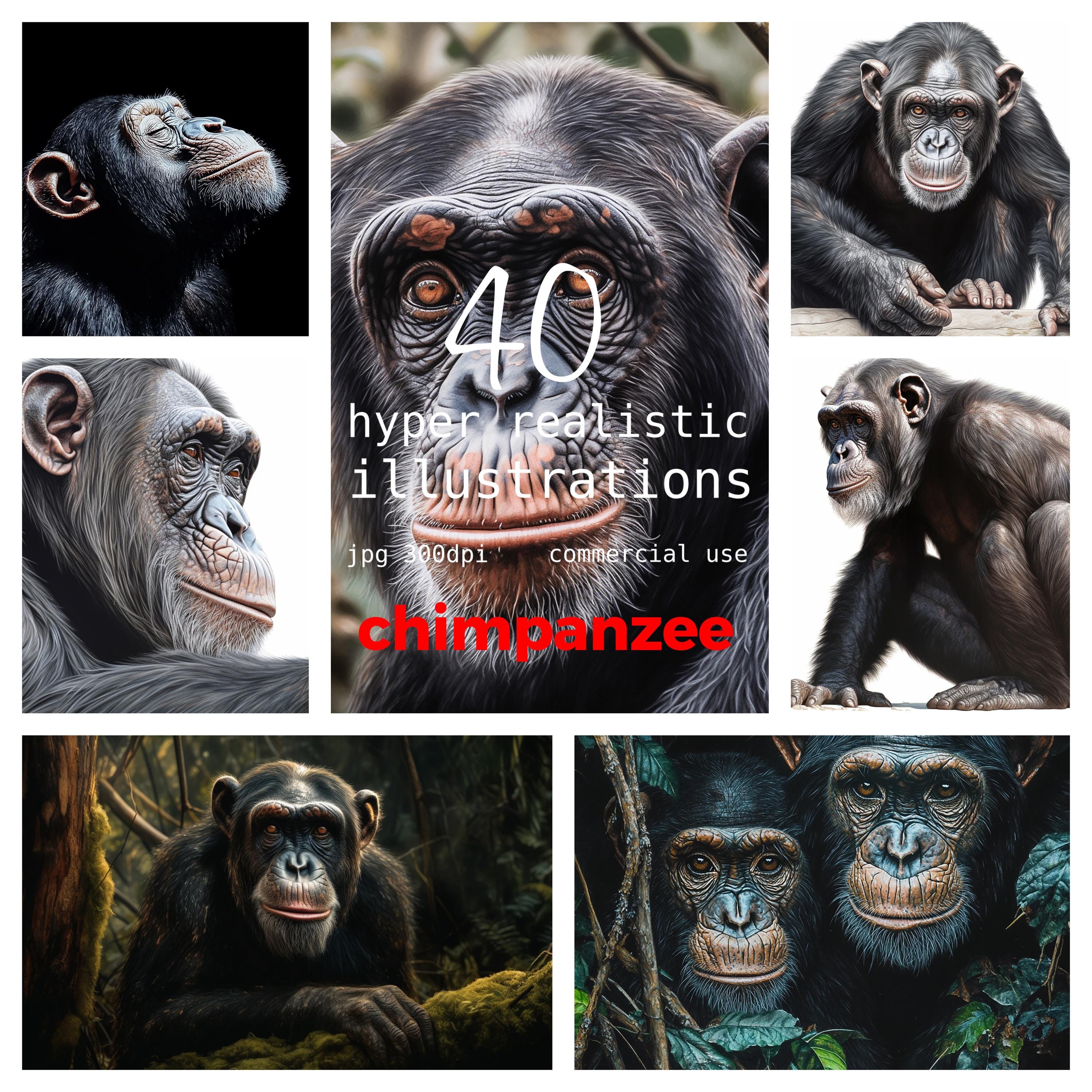 チンパンジーのイラスト：超リアルな動物のJPEG画像40枚（商用利用可