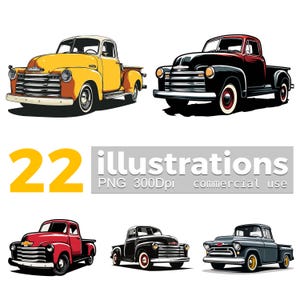 Imágenes prediseñadas de camioneta Chevrolet clásica: 22 ilustraciones PNG de Chevy para uso comercial (descarga digital)