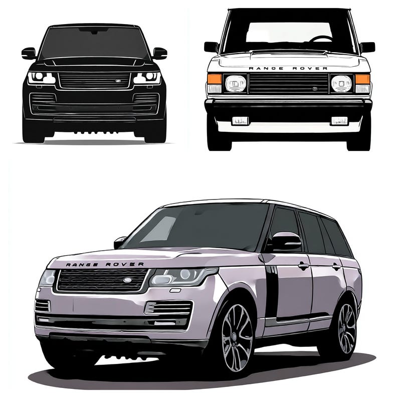 Range Rover Outuline Vector Range Rover Clipart: Car Truck Vector Illustrations (PNG Digital ...