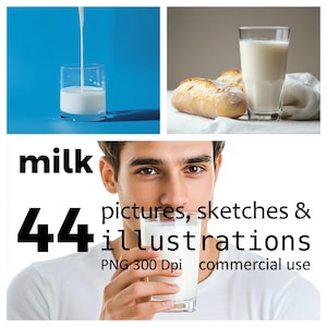 Milk Glass Bottle Photos: Dairy Food & Drink PNG Clipart (Digital Download)