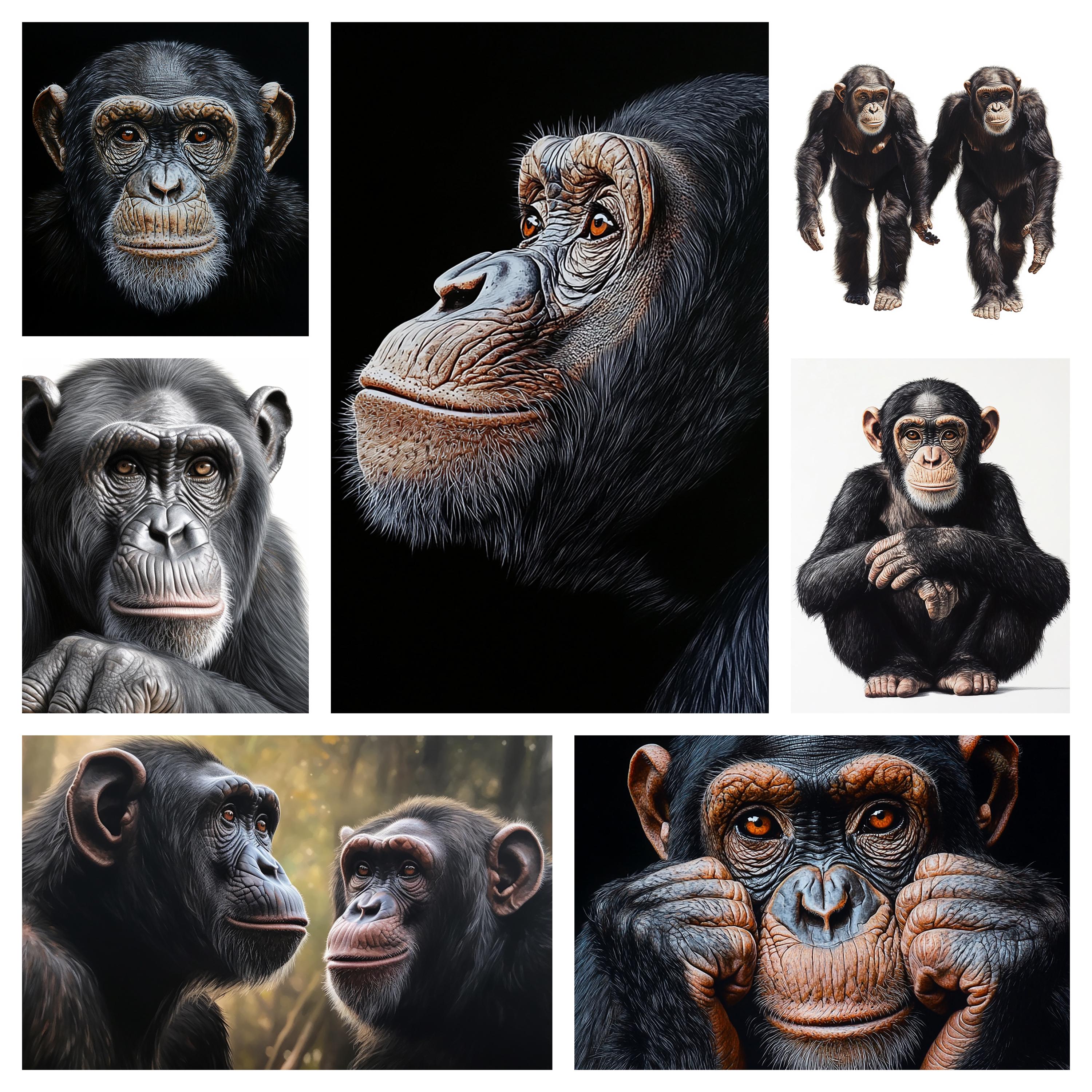 チンパンジーのイラスト：超リアルな動物のJPEG画像40枚（商用利用可