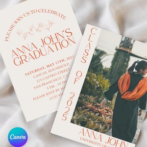 Modello di invito elegante per la festa di laurea di Canva Design modificabile Invito moderno Download digitale personalizzabile Classe del 2025 Annuncio elegante