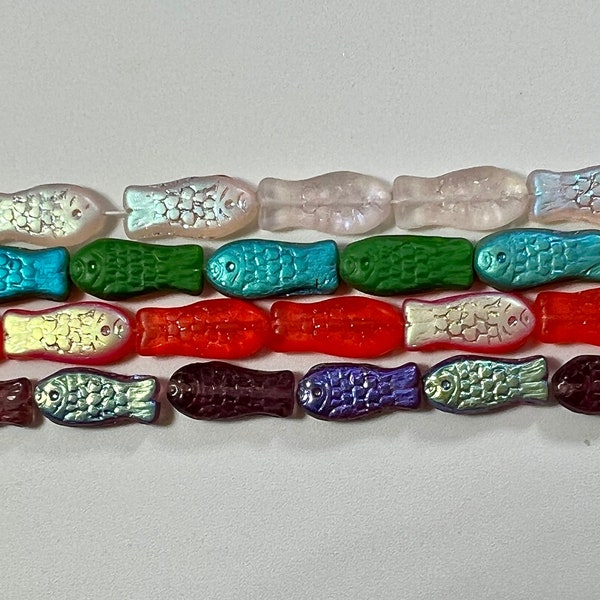 Czech Glass Fish Beads 14x7mm 15x11mm MATTE AB Rosaline, Opaque Olivine, or Hyacinth, Translucent ab Dark Amethyst  CHOOSE Color 12 or 25