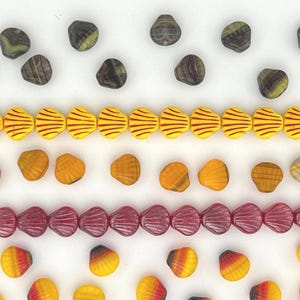 9mm Czech Glass Shell Beads Ruby Luster Orange Green Dark Amethyst Yellow Red Striped Vintage Shells Beach Tropical Gift Crafts CHOOSE 12