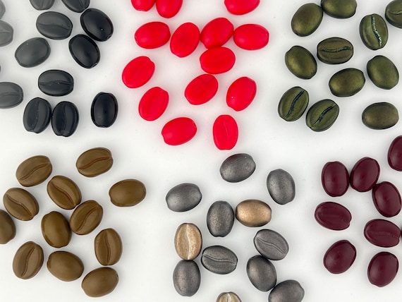 Czech Glass Coffee Bean Beads 11x8mm Opaque Jet Red Brown Metallic Green Silver Gold Red Brown Vintage Beads Food & Drink CHOOSE Color/Mix