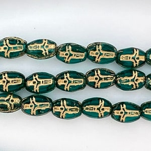 Crucifix Cross Czech Glass Vintage Beads Translucent Emerald Dark Green 8x6mm Religious Jesus Church First Communion Rosary Christmas 25