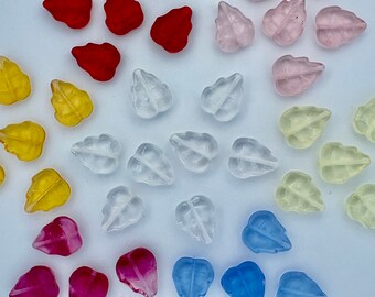 12x10mm Czech Glass Leaves Top Drilled Leaf Beads Sapphire Siam Fuchsia Rosaline Topaz Jonquil Crystal Etched Vintage CHOOSE COLOR AMT