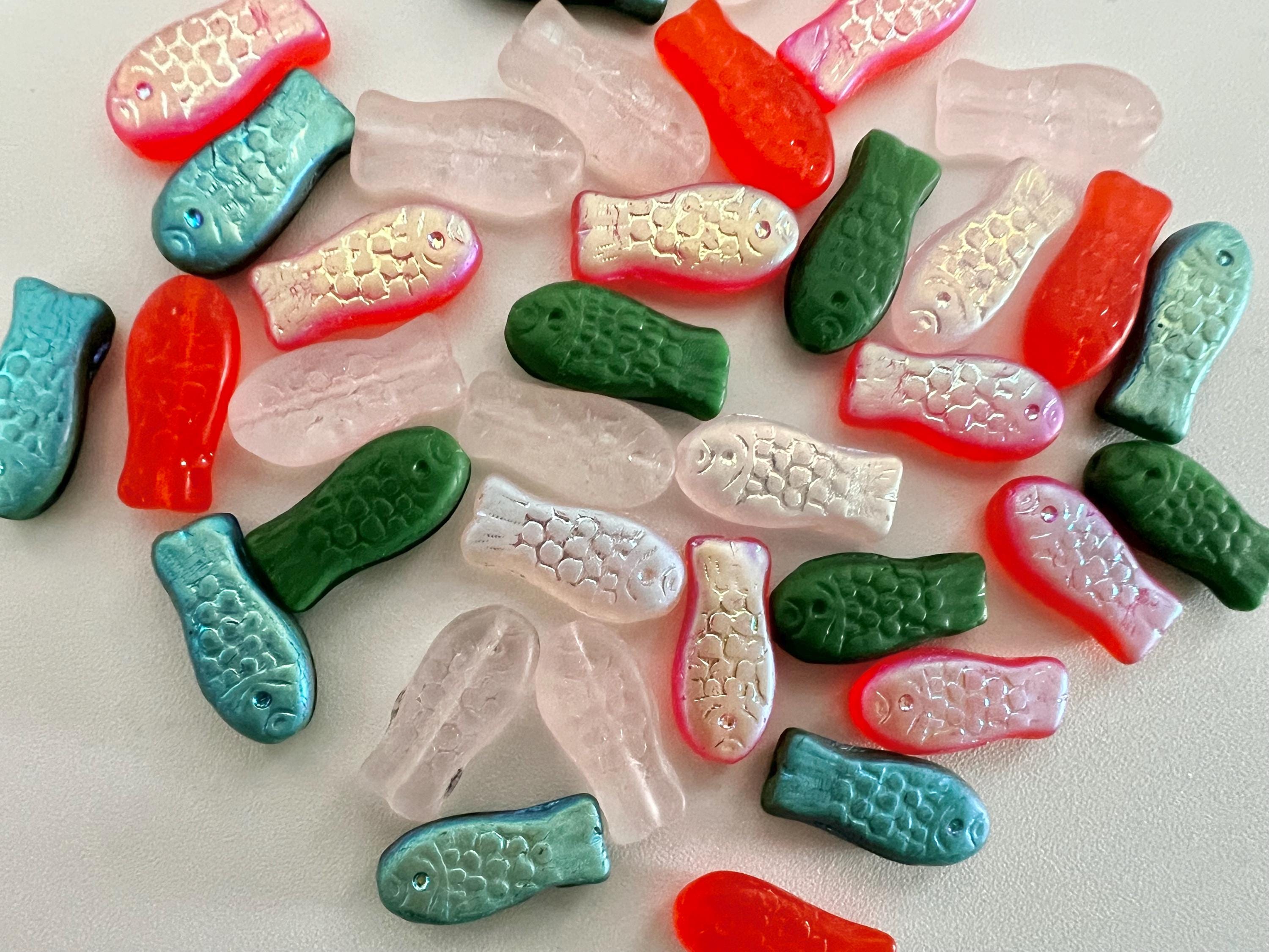 Czech Glass Fish Beads 15x11mm MATTE AB Fishies Water Sea Rosaline Pink, Opaque Olivine Green , Hyacinth Orange CHOOSE Mix or Color 12 or 25