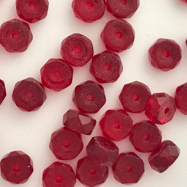 Czech Glass Beads Siam Ruby Red Faceted Spacers 6x3mm Rondelles Firepolished Dark Red Vintage Shiny Flat Spacers Jewelry Discs RLRT6  25