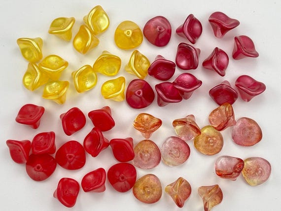 12X10mm 6x8mm Czech Glass Flower Cups Buttercup Yellow Satin Magenta Fuchsia Pink Lemon Raspberry Sorbet Flower Cup Beads CHOOSE COLOR & AMT