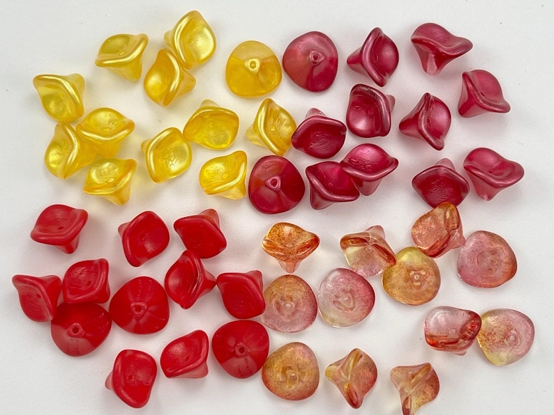 12X10mm 6x8mm Czech Glass Flower Cups Buttercup Yellow Satin Magenta Fuchsia Pink Lemon Raspberry Sorbet Flower Cup Beads CHOOSE COLOR & AMT image 1