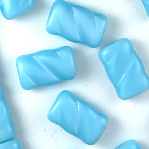 Vintage German Glass Light Blue Rectangle Twist Beads 13x8x5mm Lovely Milky Aqua Baby Blue Luster Center Drilled Unique Rare Beads RTBK13 10