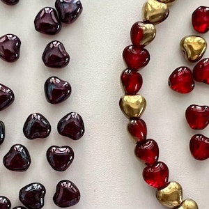 6mm Czech Glass Hearts Ruby Red with Gold, Garnet with Purple Iris Coating Small Heart Beads Deep Red Vintage Valentines Day Love CHOOSE 25