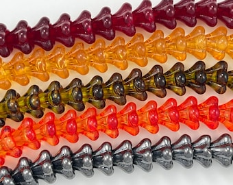 11x13mm Czech Glass Large Flower Cup Beads Bell Flowers Cups Garnet Topaz Tropical Topaz Fire Opal Red Orange Hematite Beads CHOOSE COLOR 10
