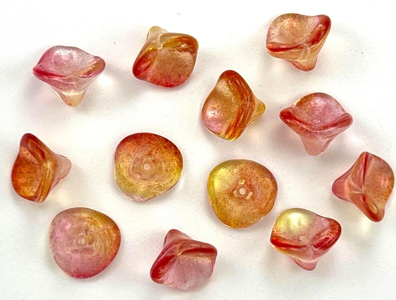 12X10mm 6x8mm Czech Glass Flower Cups Buttercup Yellow Satin Magenta Fuchsia Pink Lemon Raspberry Sorbet Flower Cup Beads CHOOSE COLOR & AMT image 7