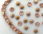 Stars Czech Glass Vintage Beads Translucent Apollo Gold Pink Rose Bronze Luster 6mm Christmas Star Nativity Patriotic 4th of July 50