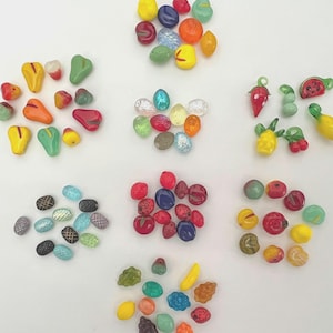 Czech Glass Rare Fruit Bead MIXES Apples Pears Oranges Bananas Grapes Pineapples Blueberries Strawberries Cherries Beads Flat Vintage CHOOSE