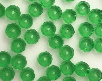 Kelly Green Rondelles 6x3mm Faceted Czech Glass Beads Vintage Shiny Fire Polished Flat Spacers for Jewelry Making ArtisticSass RLGT6. 25