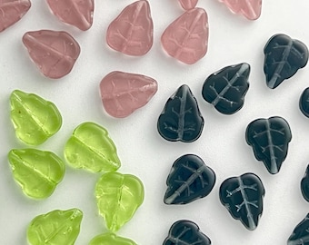 12x10mm Czech Glass Leaves Top Drilled Leaf Beads Light Amethyst Purple Montana Dark Blue Aqua Peridot Green Vintage Garden CHOOSE COLOR AMT