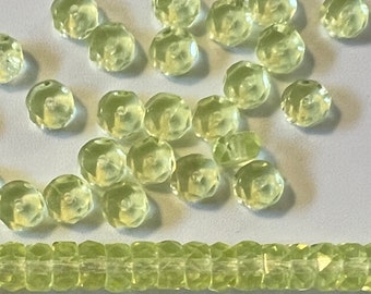 Czech Glass Rondelles 6x3mm Faceted Fire Polished Jonquil Lemon Yellow Vintage Beads Shiny Flat Spacers cut edges Disc Shaped RLYT6 30