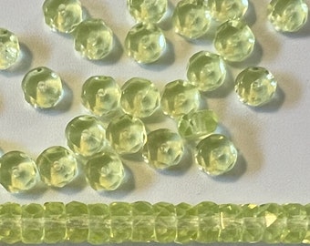 Czech Glass Rondelles 6x3mm Faceted Fire Polished Jonquil Lemon Yellow Vintage Beads Shiny Flat Spacers cut edges Disc Shaped RLYT6 50