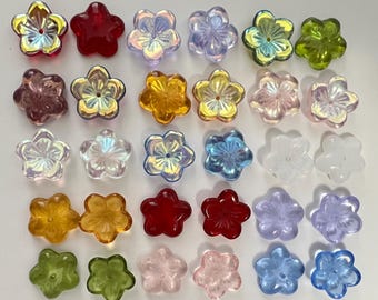 16x4mm Vintage Czech Glass Flowers Large Flat Flower Beads Daisies Blue Olivine Topaz Pink Alexandrite Red Floral Jewelry CHOOSE 10 25 30