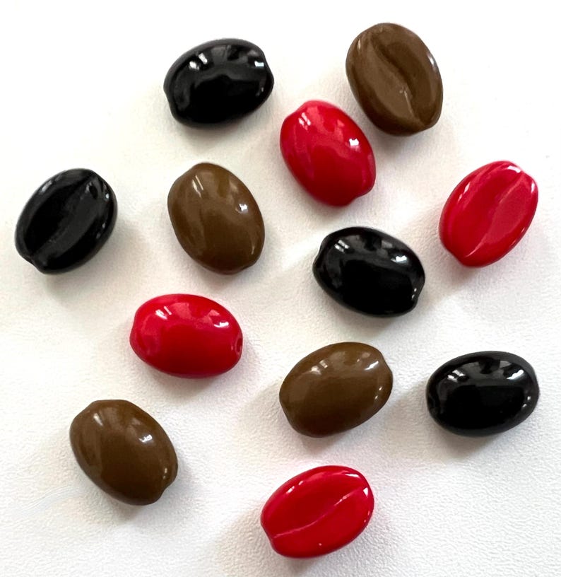 Czech Glass Coffee Bean Beads 11x8mm Opaque Jet Red Brown Metallic Green Silver Gold Red Brown Vintage Beads Food & Drink CHOOSE Color/Mix 12-MIX  CBMX1