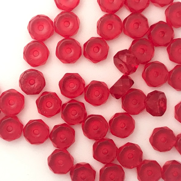 Siam Red Beads Czech Glass Spacers 6x3mm Faceted Rondelles Bright Red Vintage Shiny Spacers Fire Polished Spacer Beads RLRT6  25 50 CHOOSE