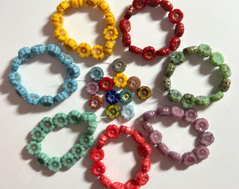 7mm Small Czech Glass Hibiscus Flowers Vintage Flower Beads Yellow Green Coral Red Turquoise Blue Pink Mix Coated Laser Cut  CHOOSE 10/12